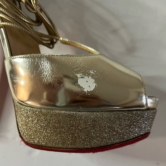 Christian Louboutin Lady Peep Gold Glitter Platform Heels Women’s EU 36 - Picture 8 of 15